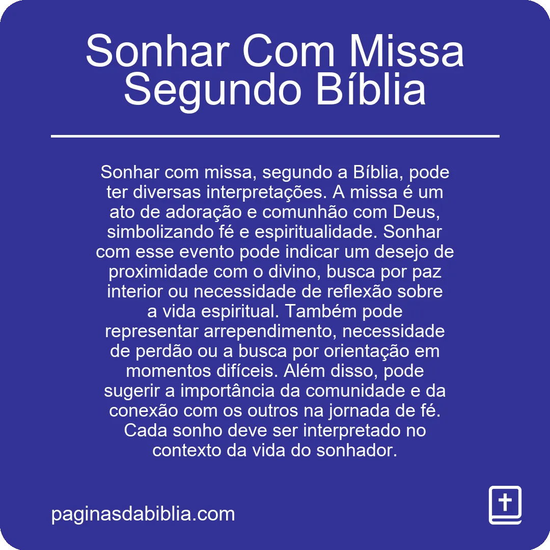 Sonhar Com Missa Segundo Bíblia