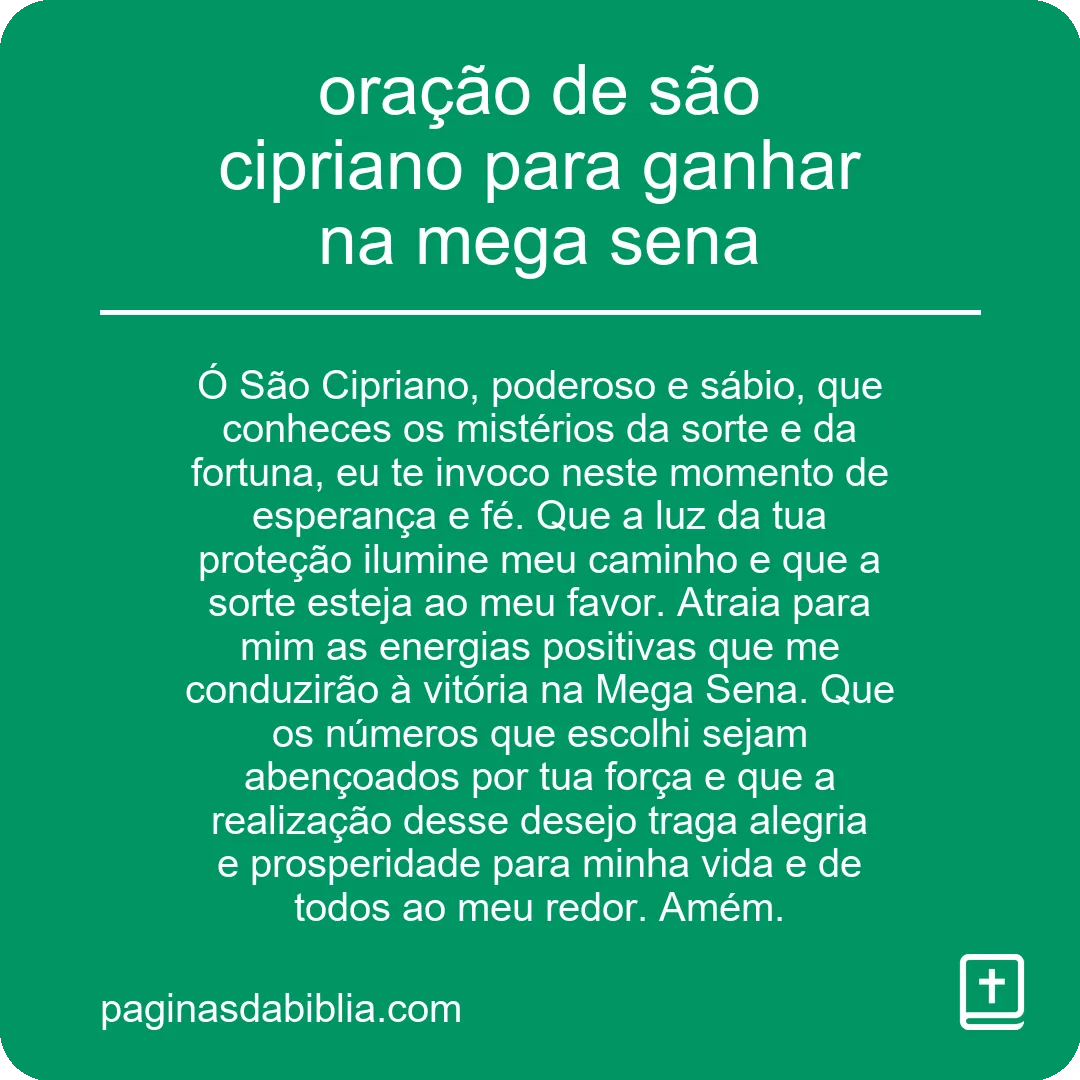 oração de são cipriano para ganhar na mega sena