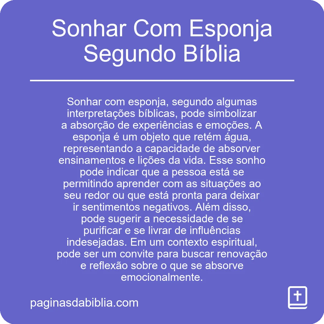 Sonhar Com Esponja Segundo Bíblia