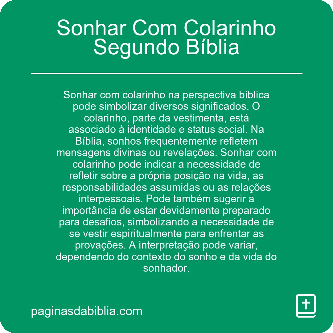 Sonhar Com Colarinho Segundo Bíblia