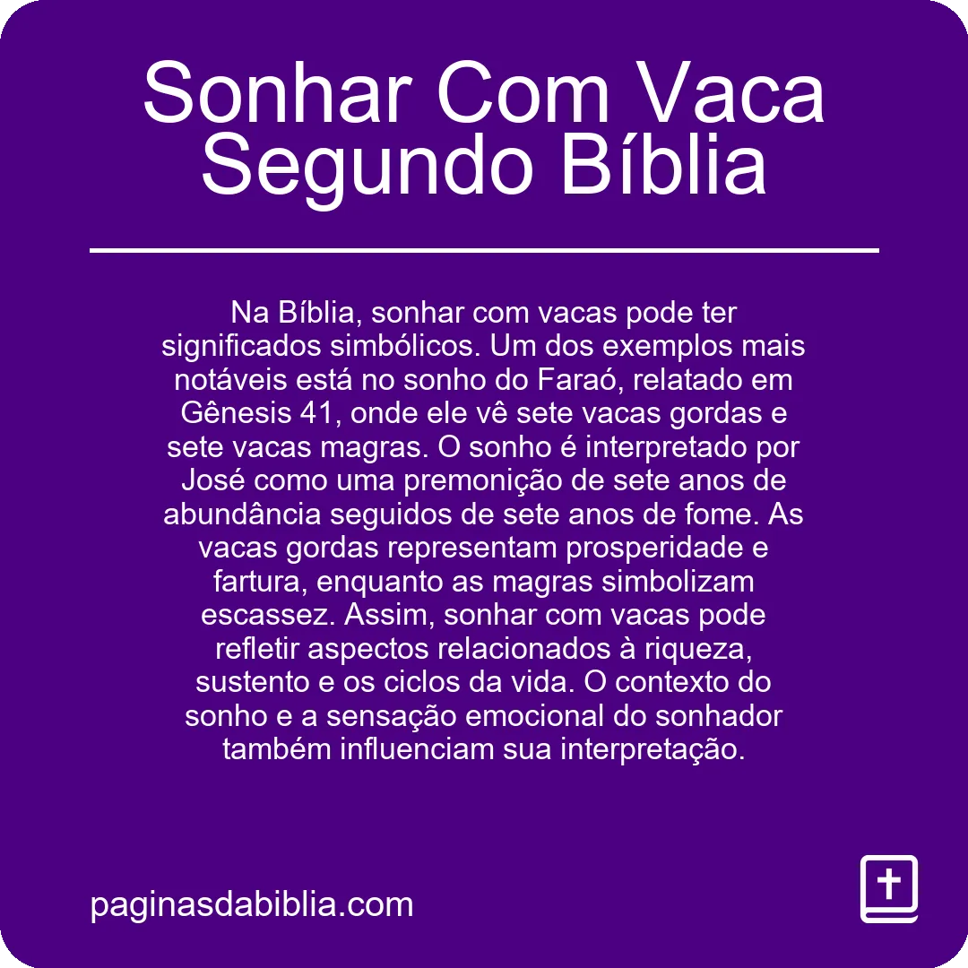 Sonhar Com Vaca Segundo Bíblia