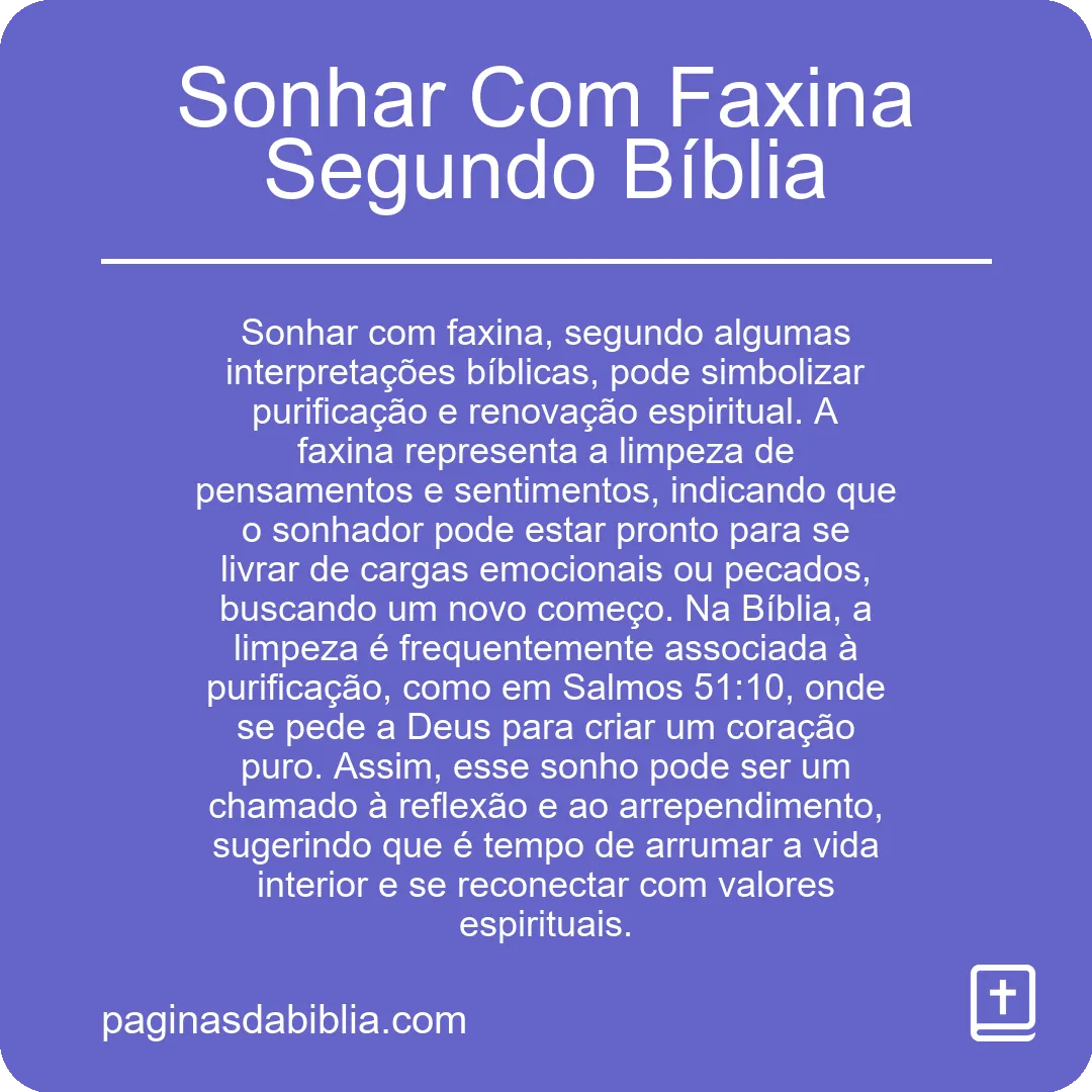 Sonhar Com Faxina Segundo Bíblia