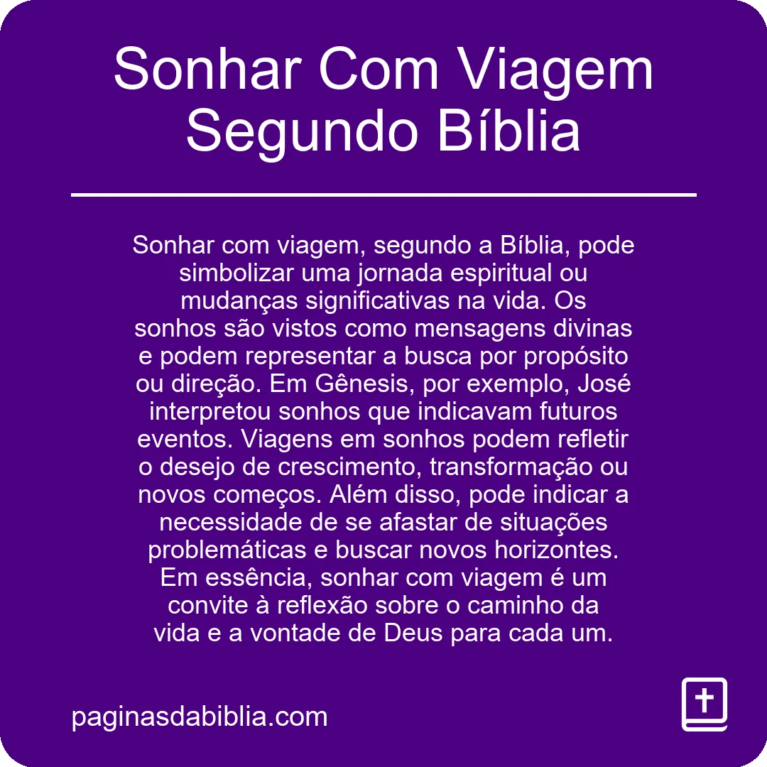 Sonhar Com Viagem Segundo Bíblia