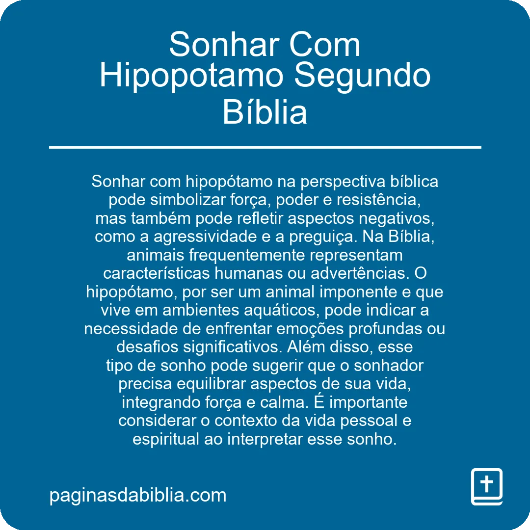 Sonhar Com Hipopotamo Segundo Bíblia