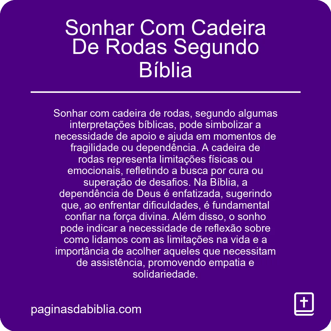 Sonhar Com Cadeira De Rodas Segundo Bíblia