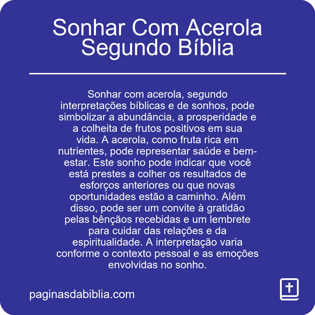 Sonhar Com Acerola Segundo Bíblia