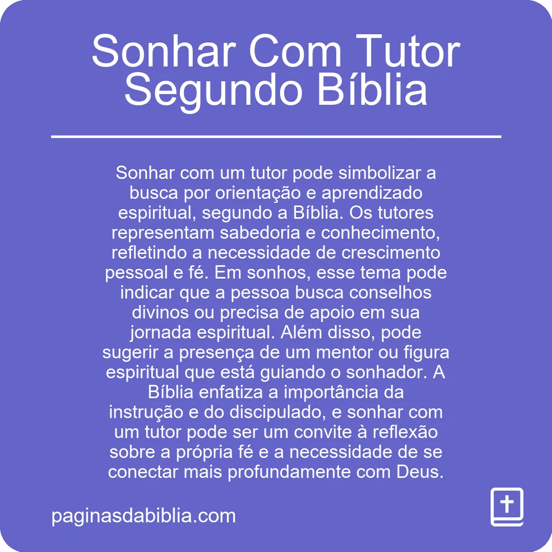 Sonhar Com Tutor Segundo Bíblia