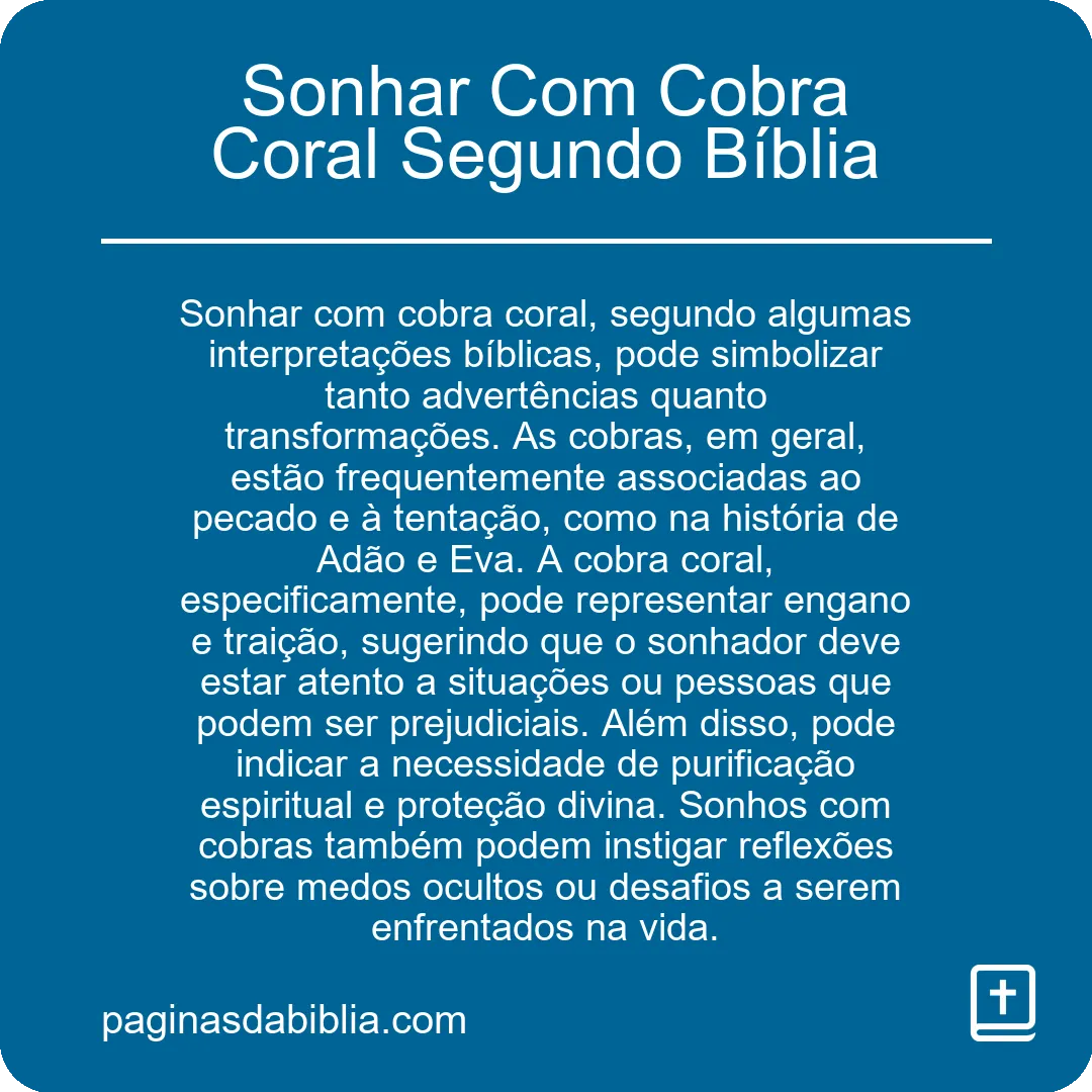 Sonhar Com Cobra Coral Segundo Bíblia