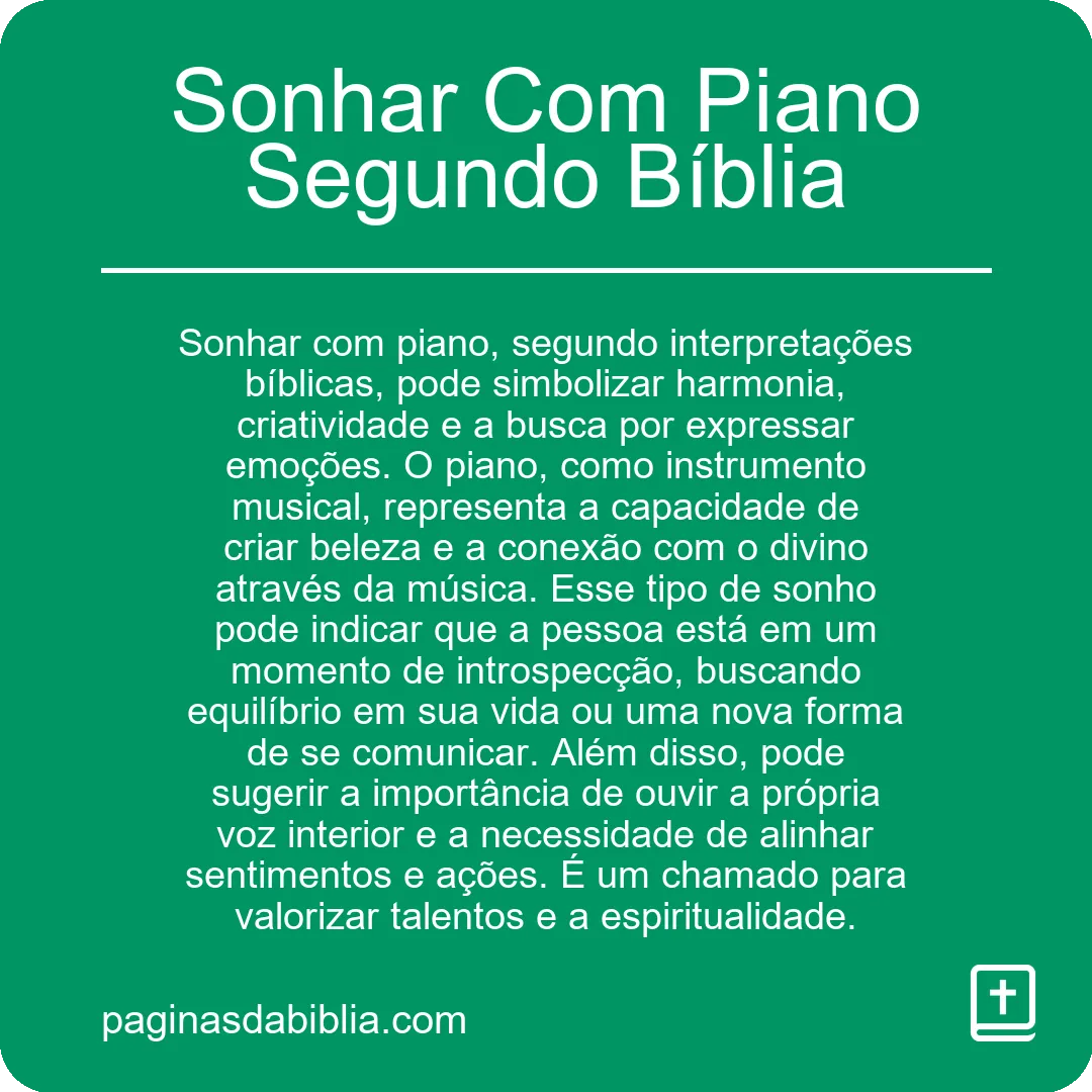 Sonhar Com Piano Segundo Bíblia