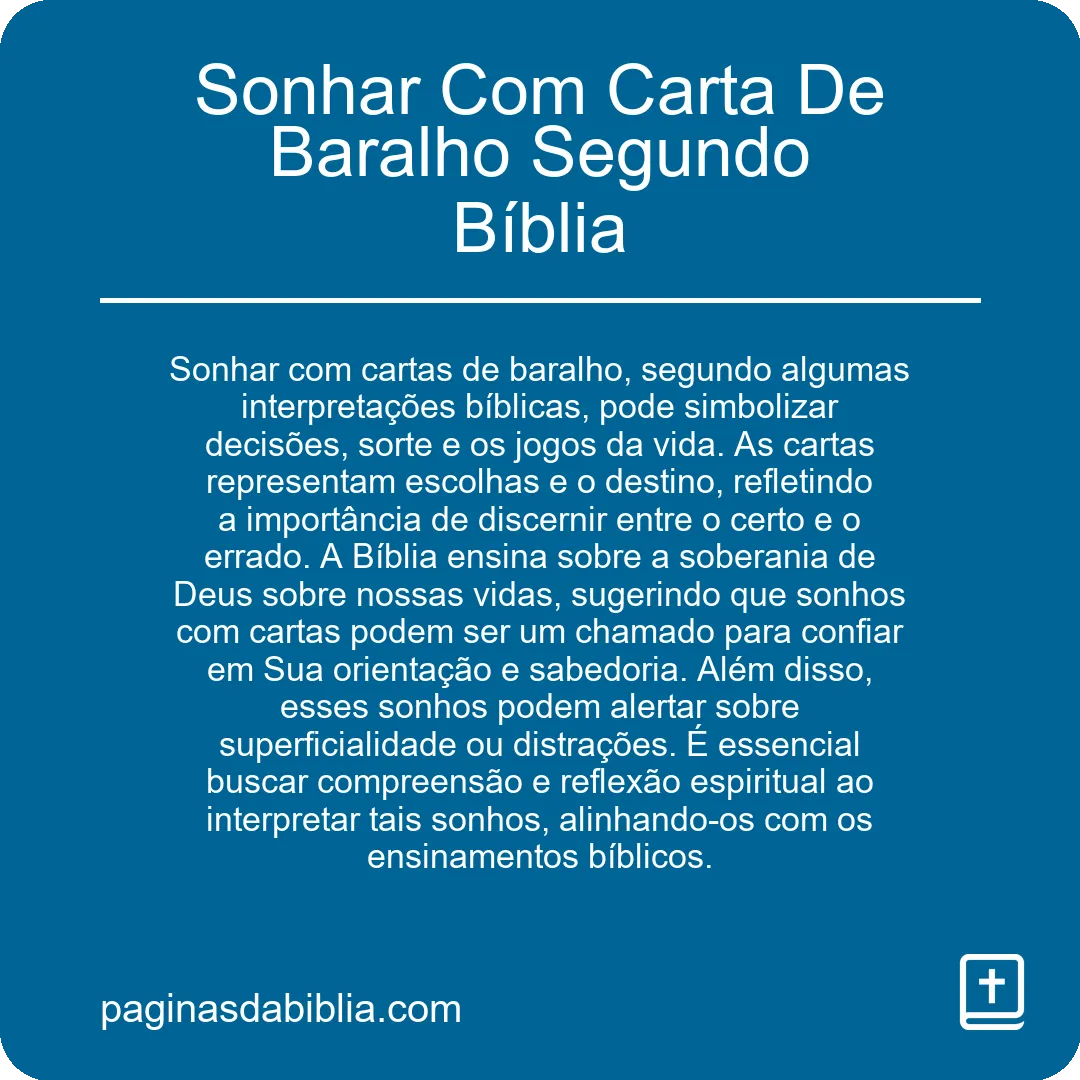 Sonhar Com Carta De Baralho Segundo Bíblia