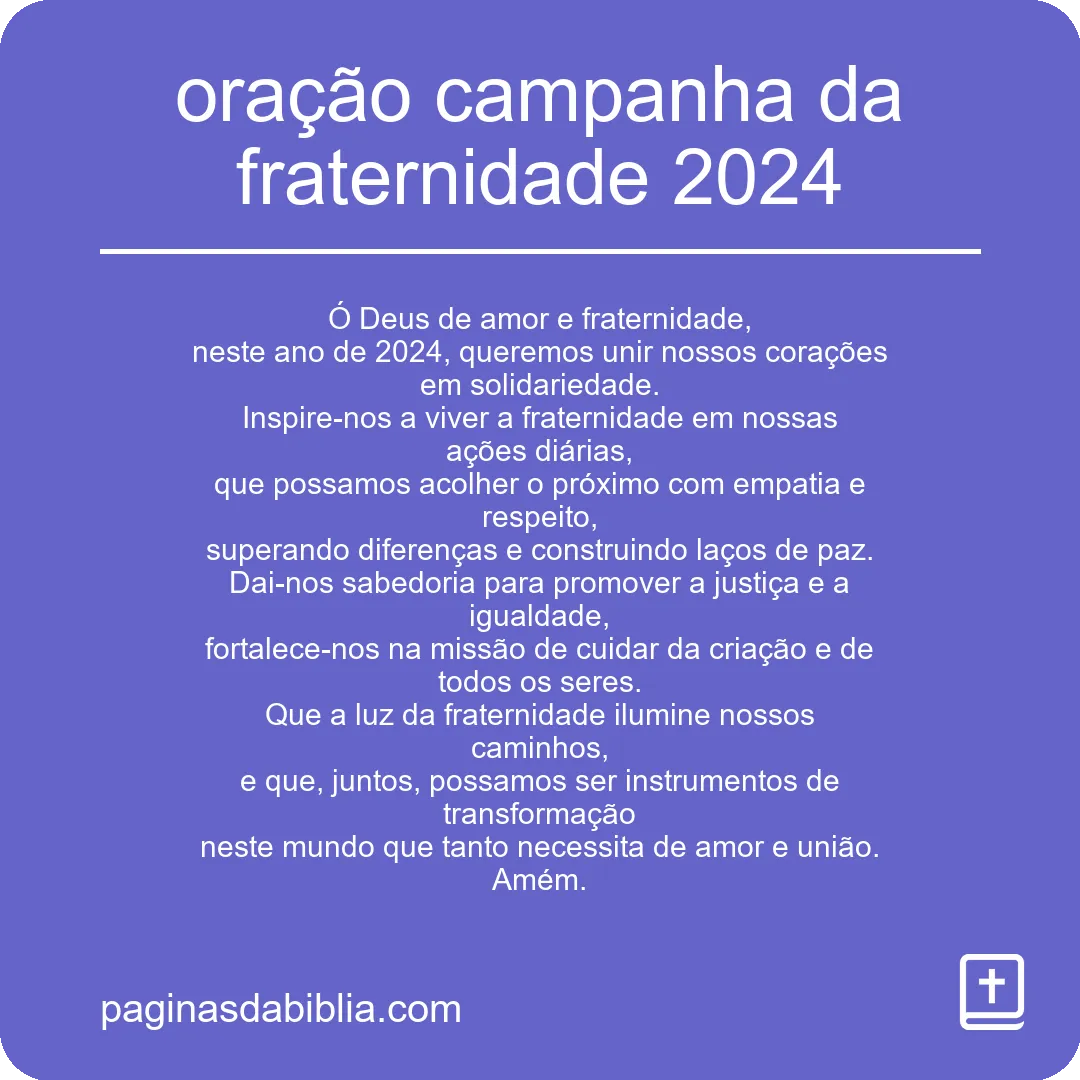 oração campanha da fraternidade 2024