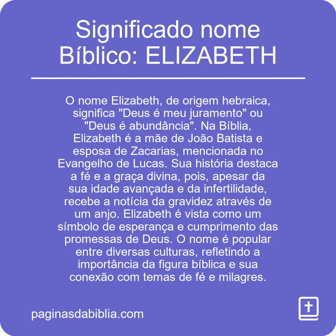 Significado nome Bíblico: ELIZABETH