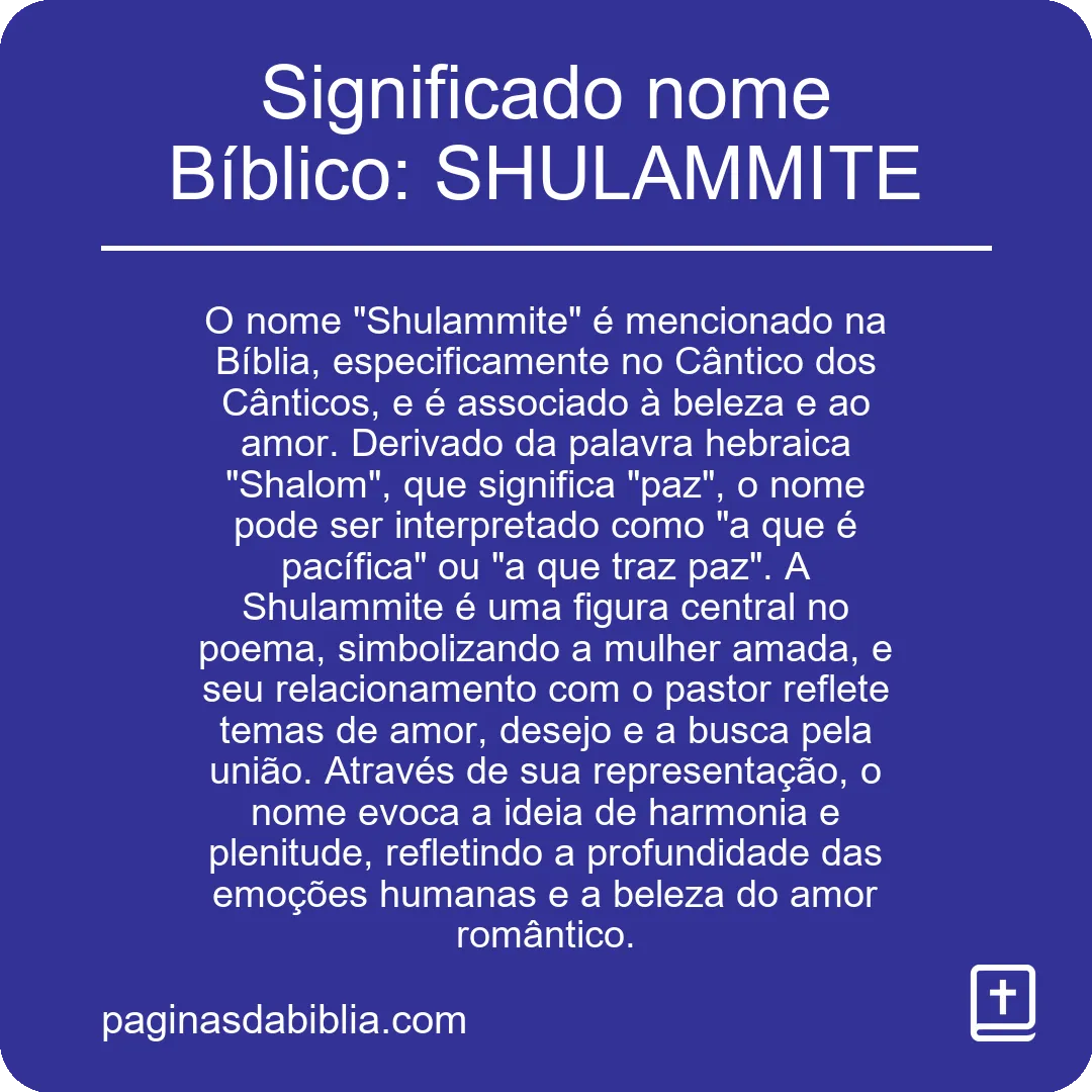 Significado nome Bíblico: SHULAMMITE