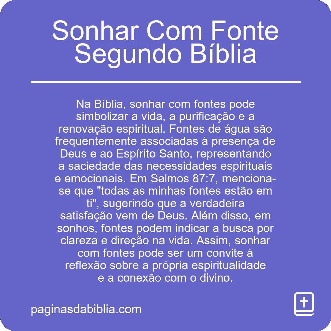 Sonhar Com Fonte Segundo Bíblia