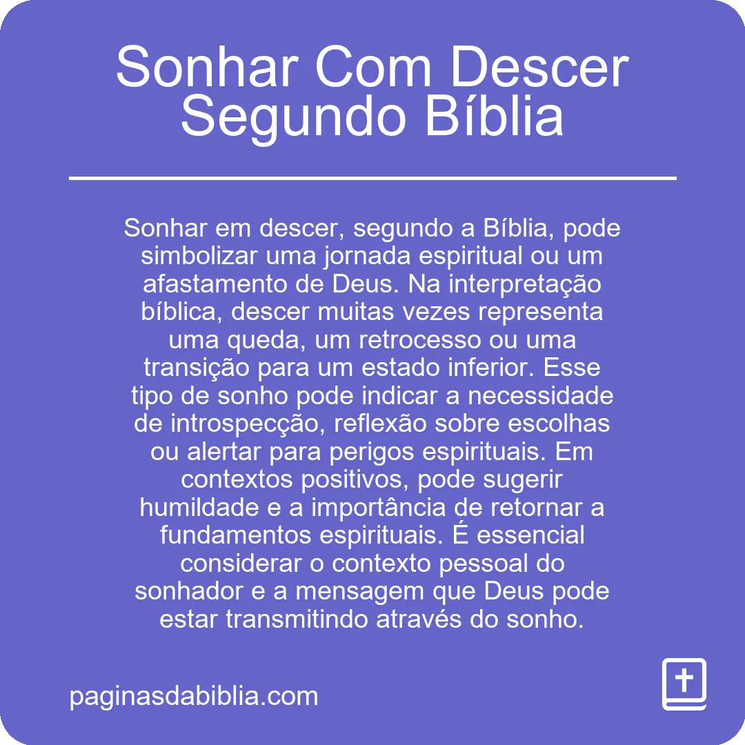 Sonhar Com Descer Segundo Bíblia