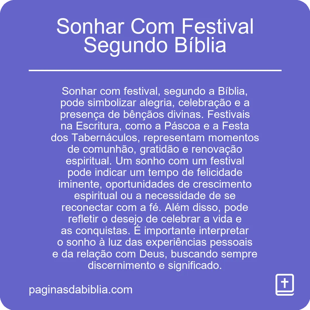 Sonhar Com Festival Segundo Bíblia