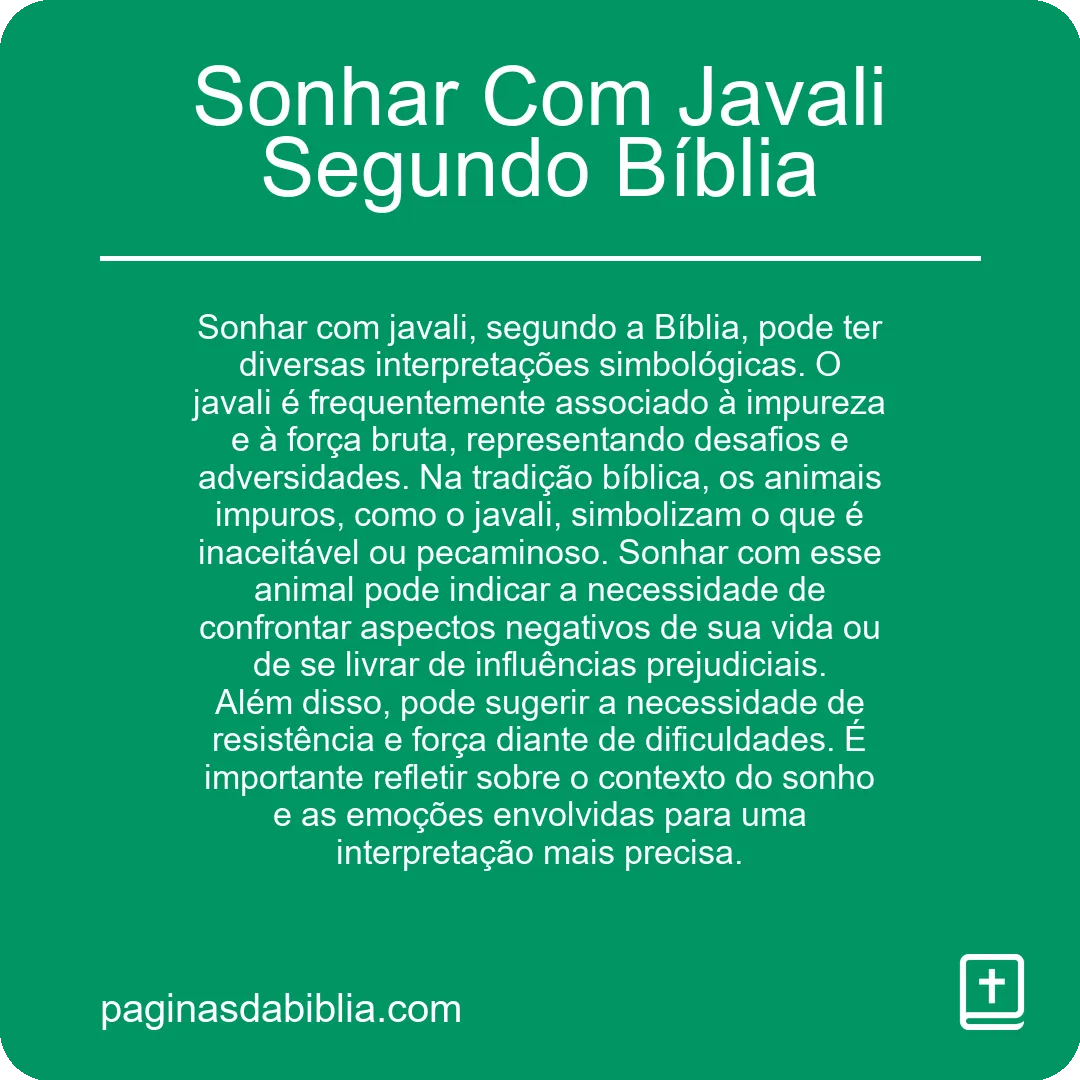 Sonhar Com Javali Segundo Bíblia