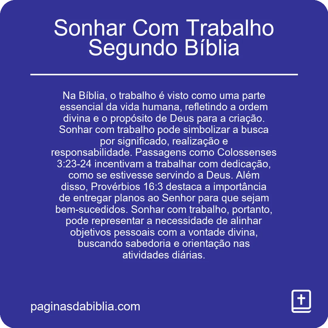 Sonhar Com Trabalho Segundo Bíblia