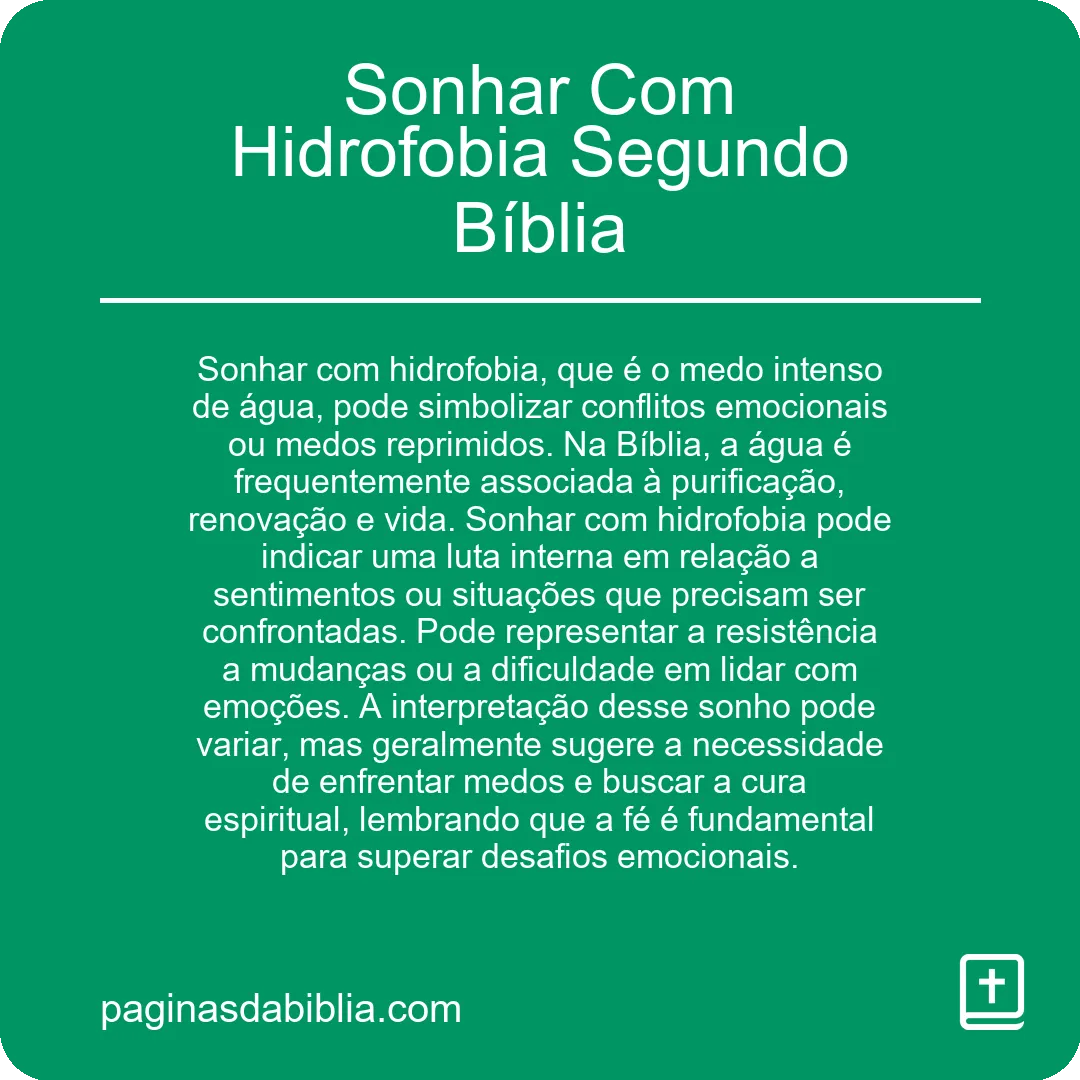 Sonhar Com Hidrofobia Segundo Bíblia