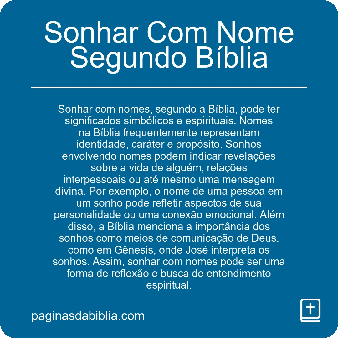 Sonhar Com Nome Segundo Bíblia