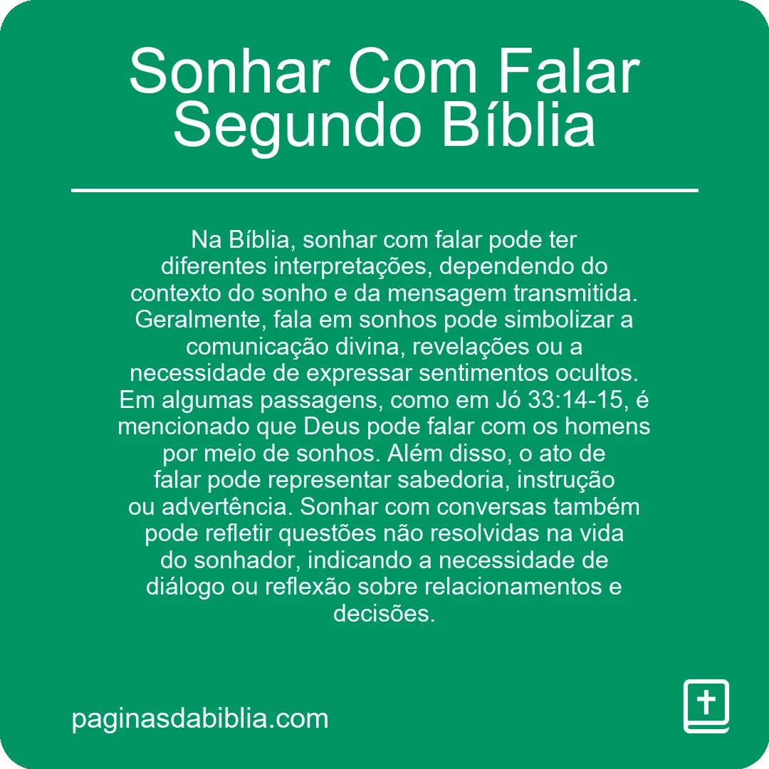 Sonhar Com Falar Segundo Bíblia