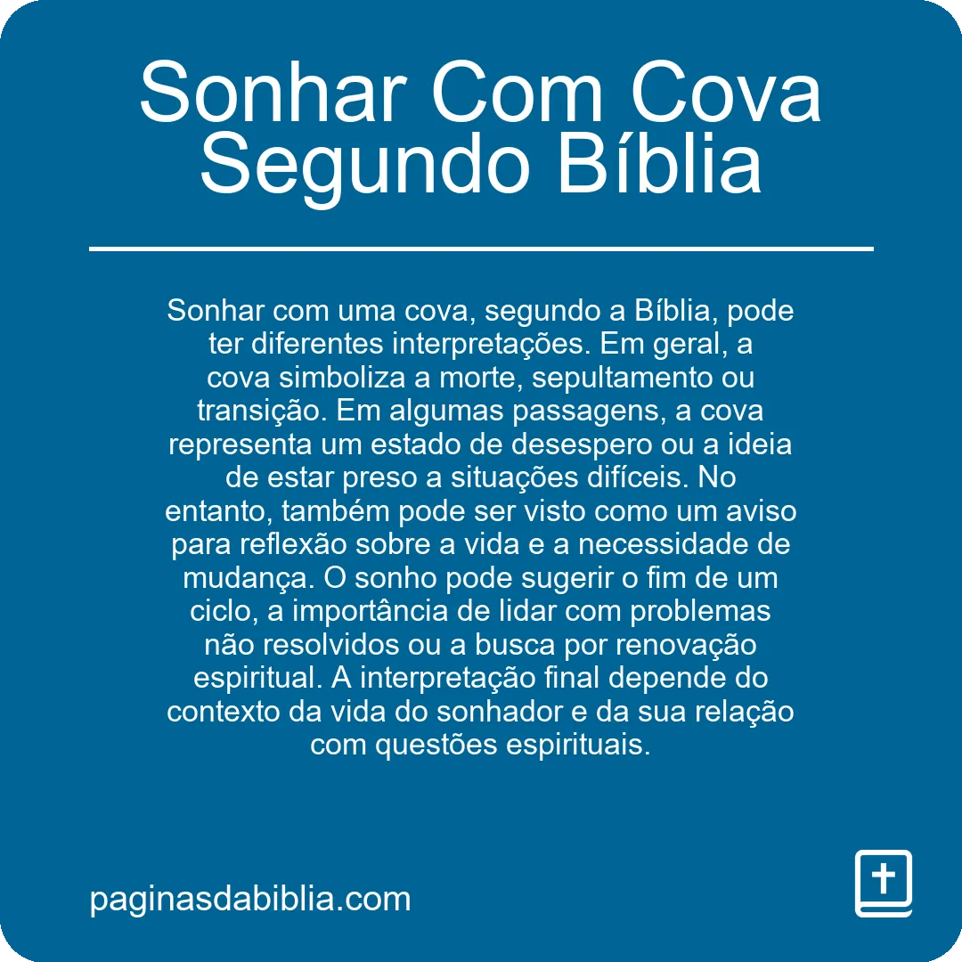 Sonhar Com Cova Segundo Bíblia