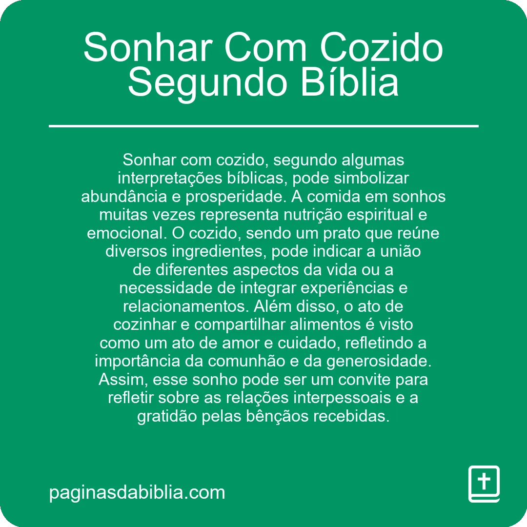 Sonhar Com Cozido Segundo Bíblia