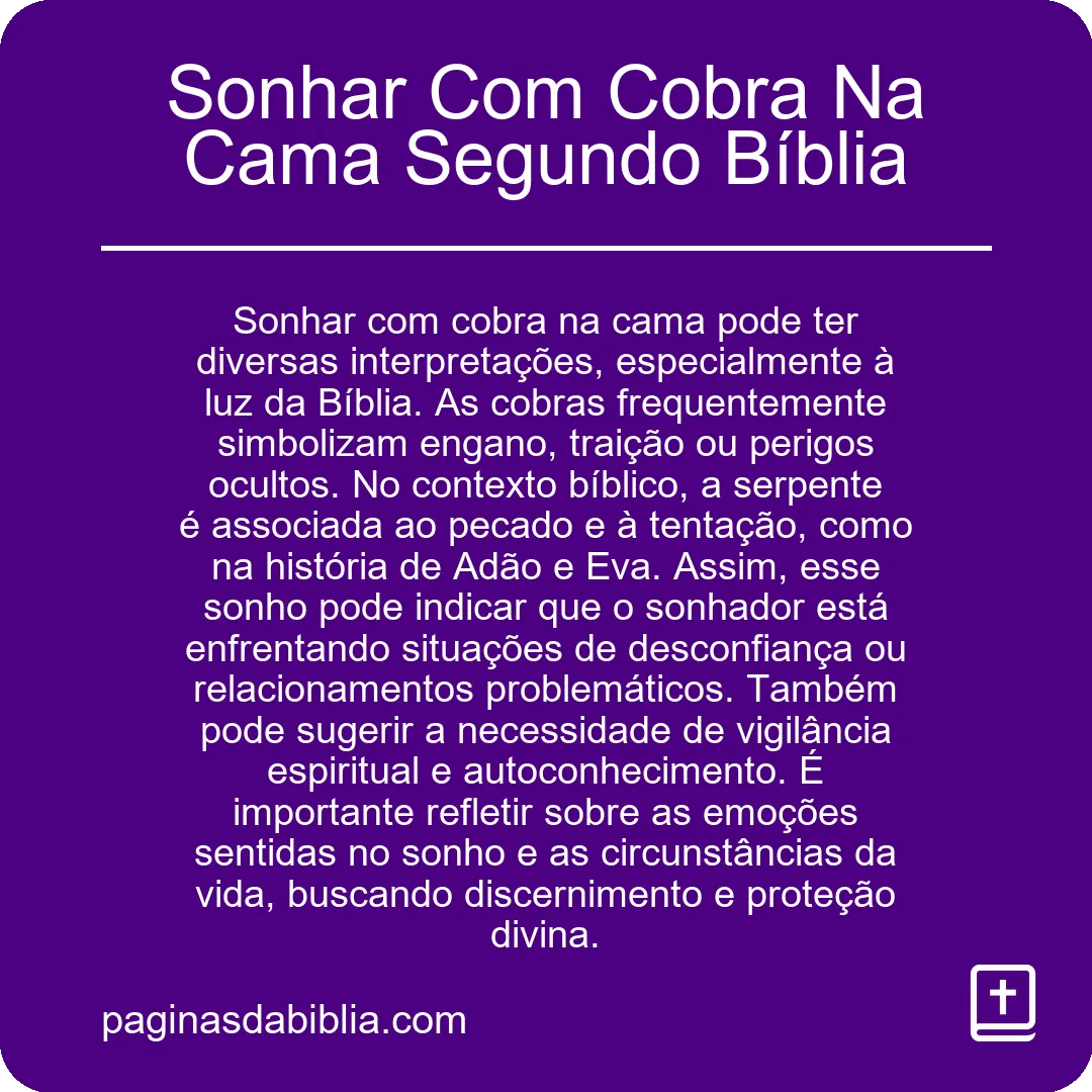 Sonhar Com Cobra Na Cama Segundo Bíblia