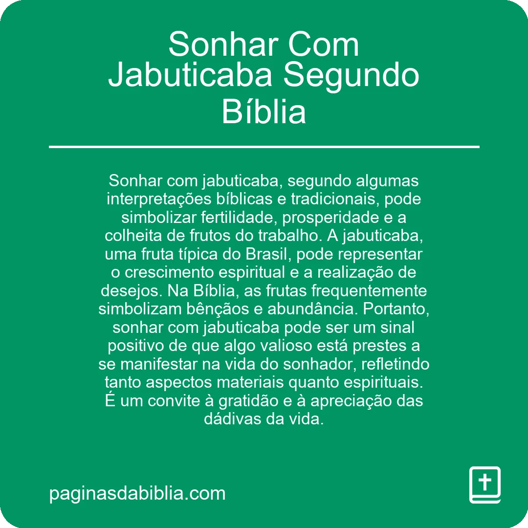 Sonhar Com Jabuticaba Segundo Bíblia