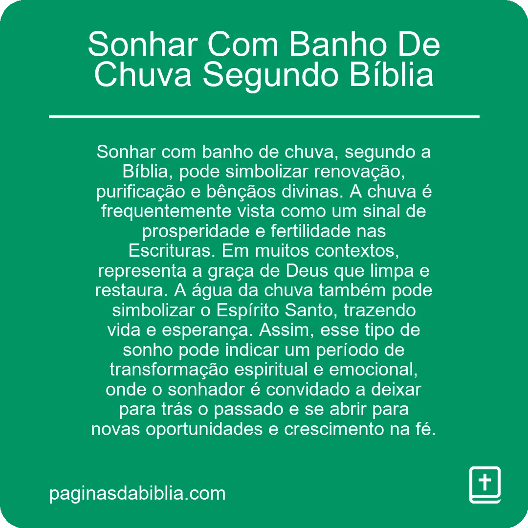 Sonhar Com Banho De Chuva Segundo Bíblia