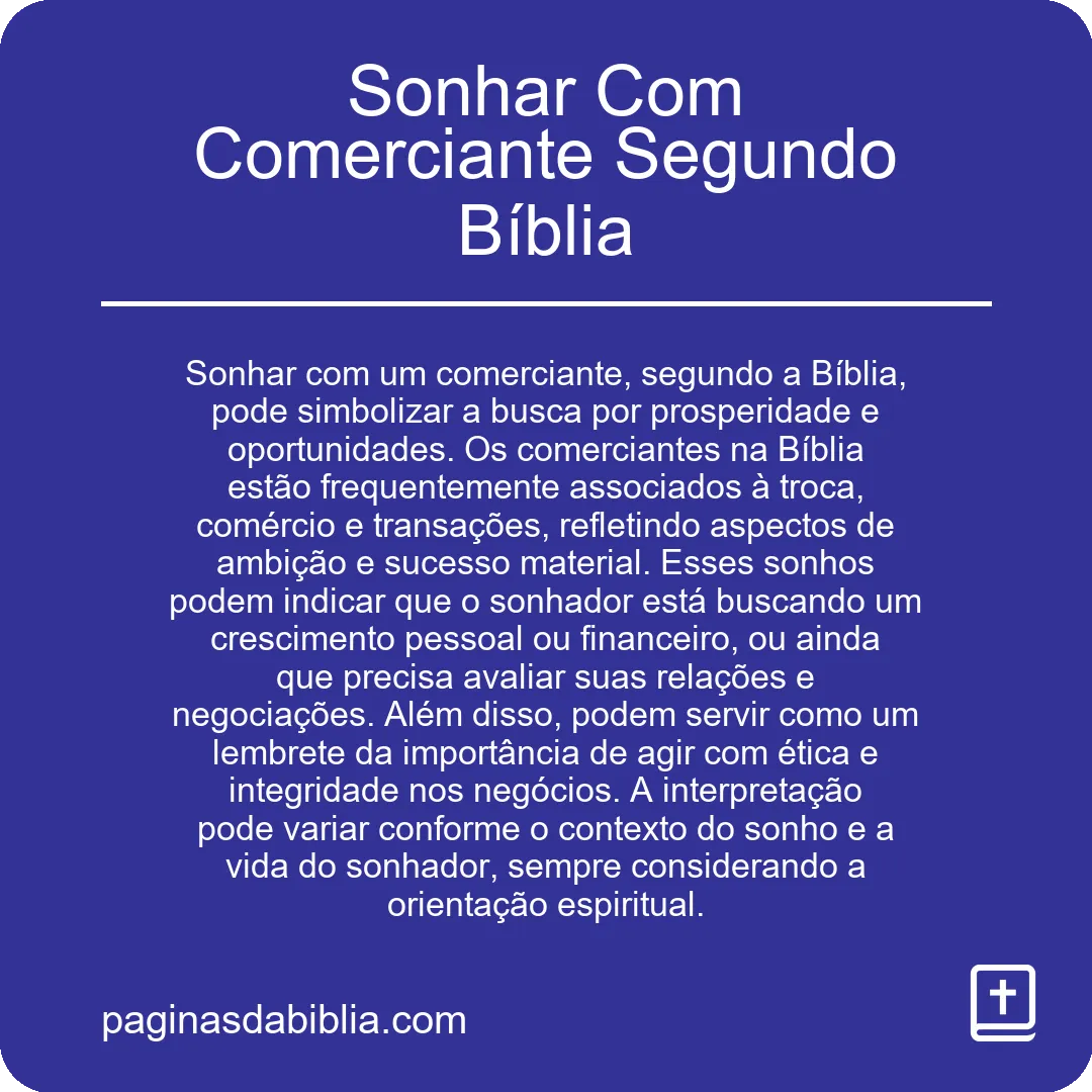 Sonhar Com Comerciante Segundo Bíblia