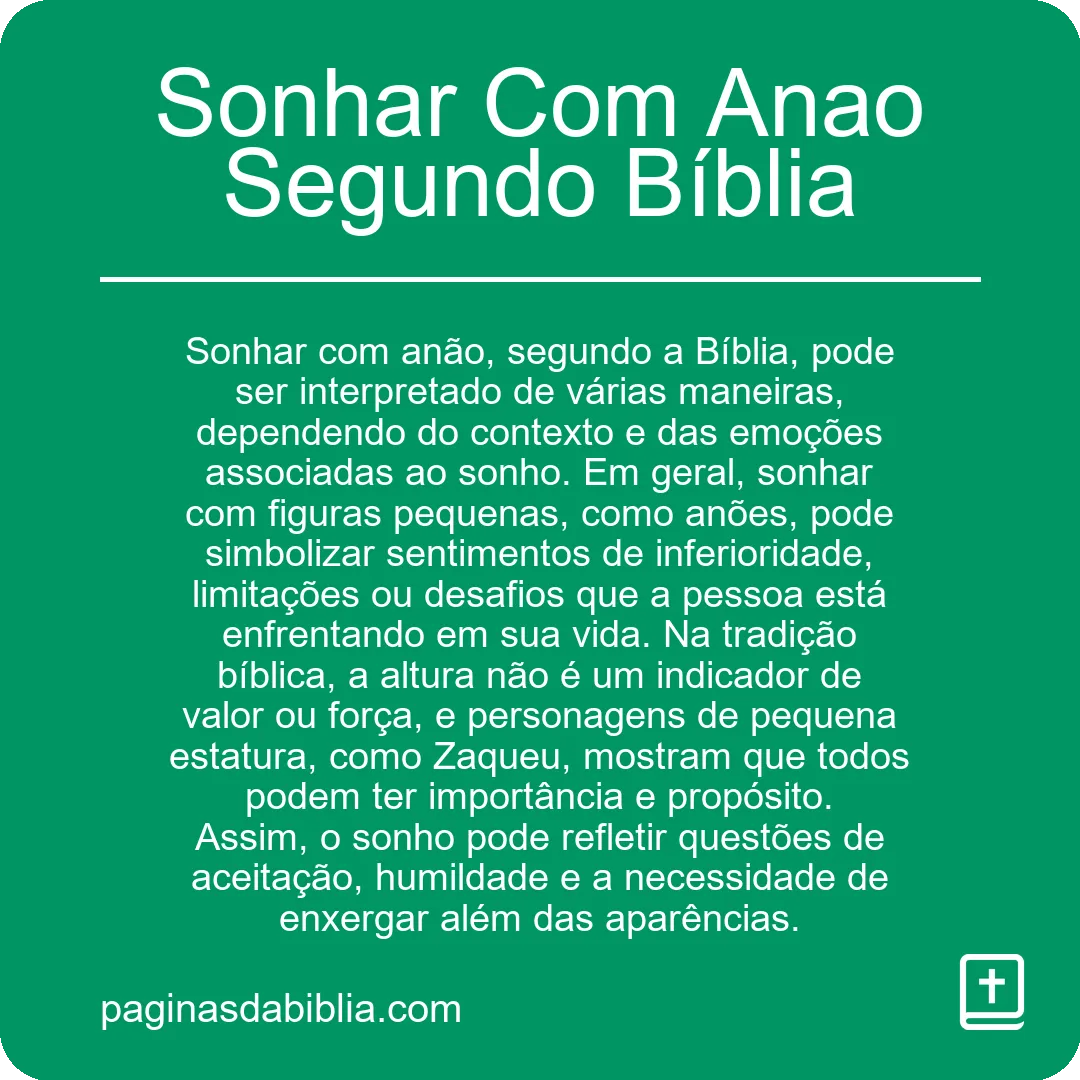 Sonhar Com Anao Segundo Bíblia