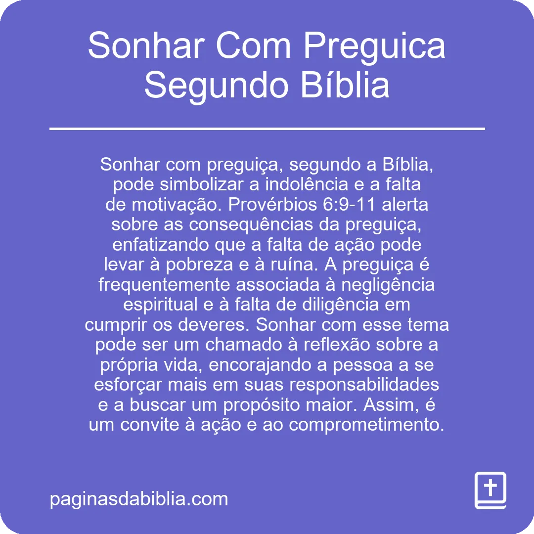 Sonhar Com Preguica Segundo Bíblia