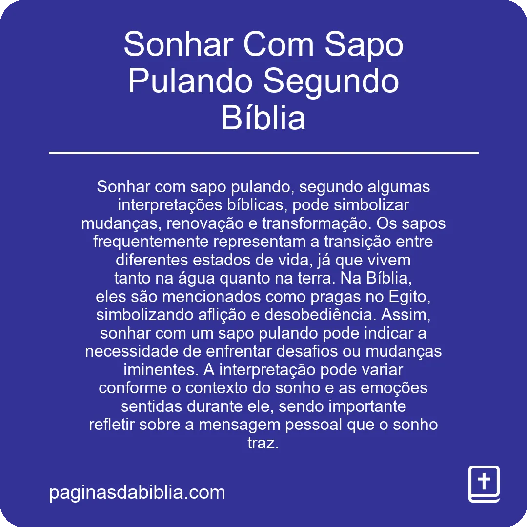 Sonhar Com Sapo Pulando Segundo Bíblia