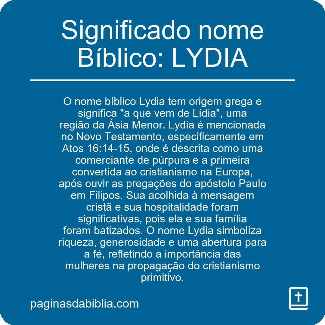 Significado nome Bíblico: LYDIA