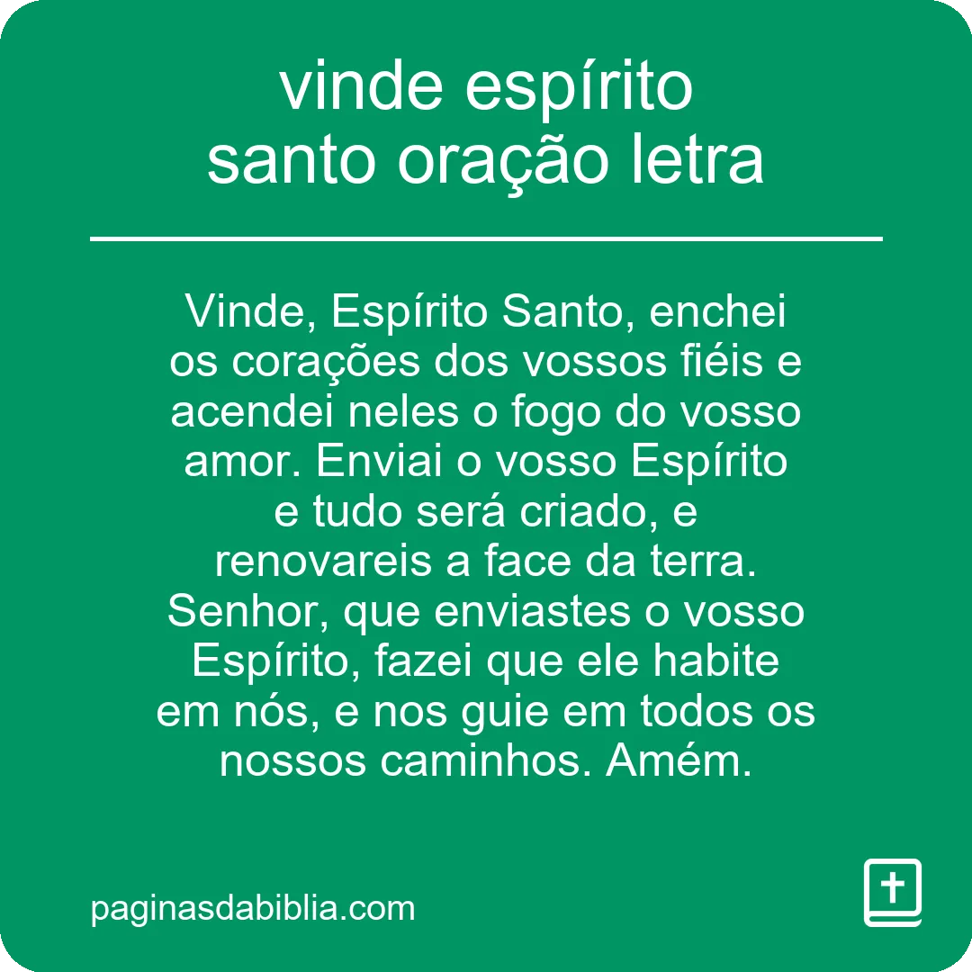 vinde espírito santo oração letra