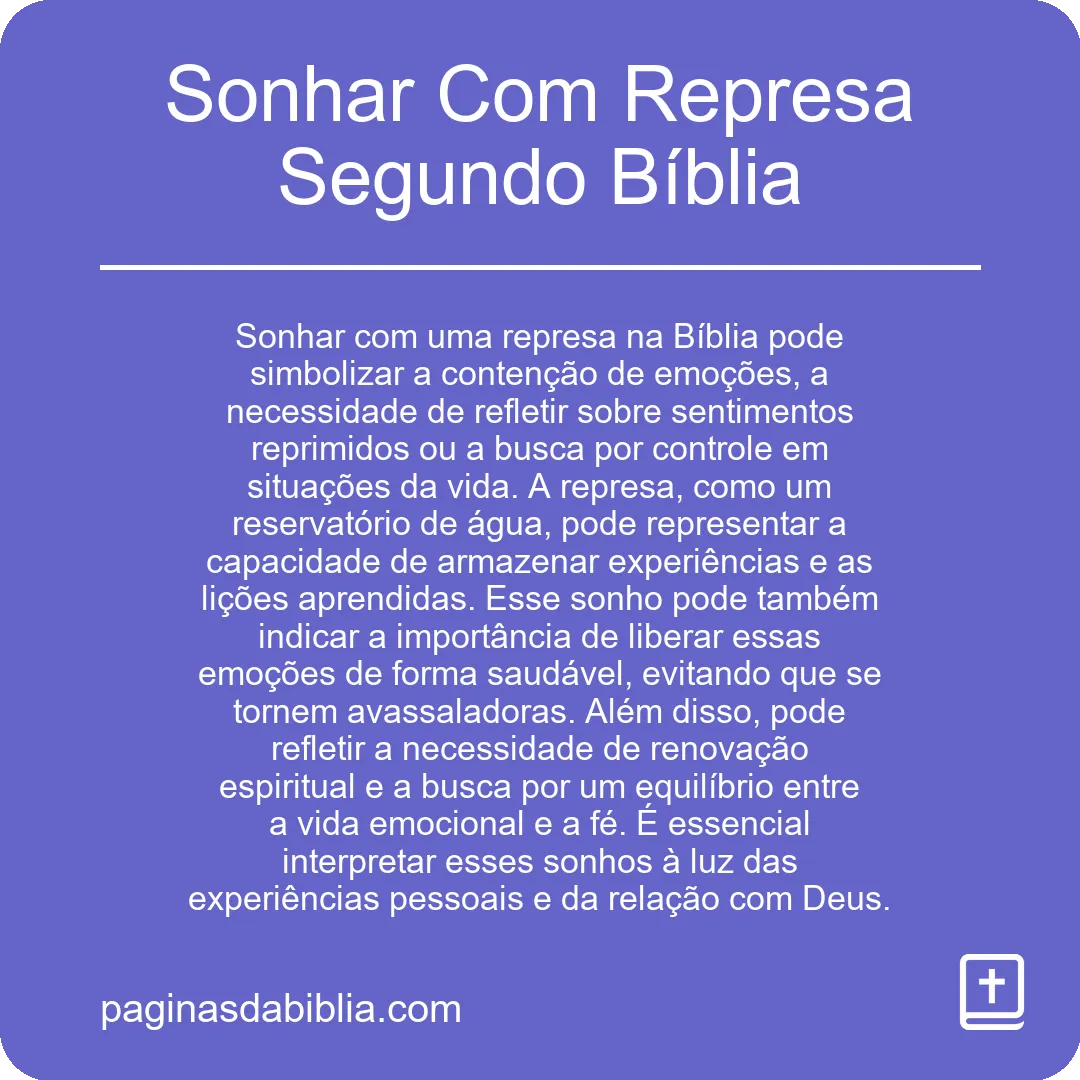 Sonhar Com Represa Segundo Bíblia