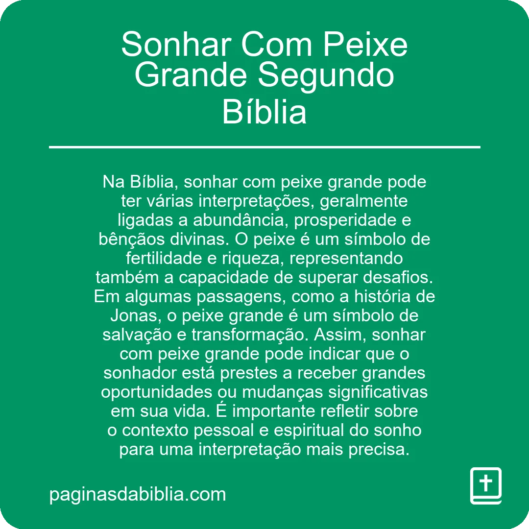 Sonhar Com Peixe Grande Segundo Bíblia