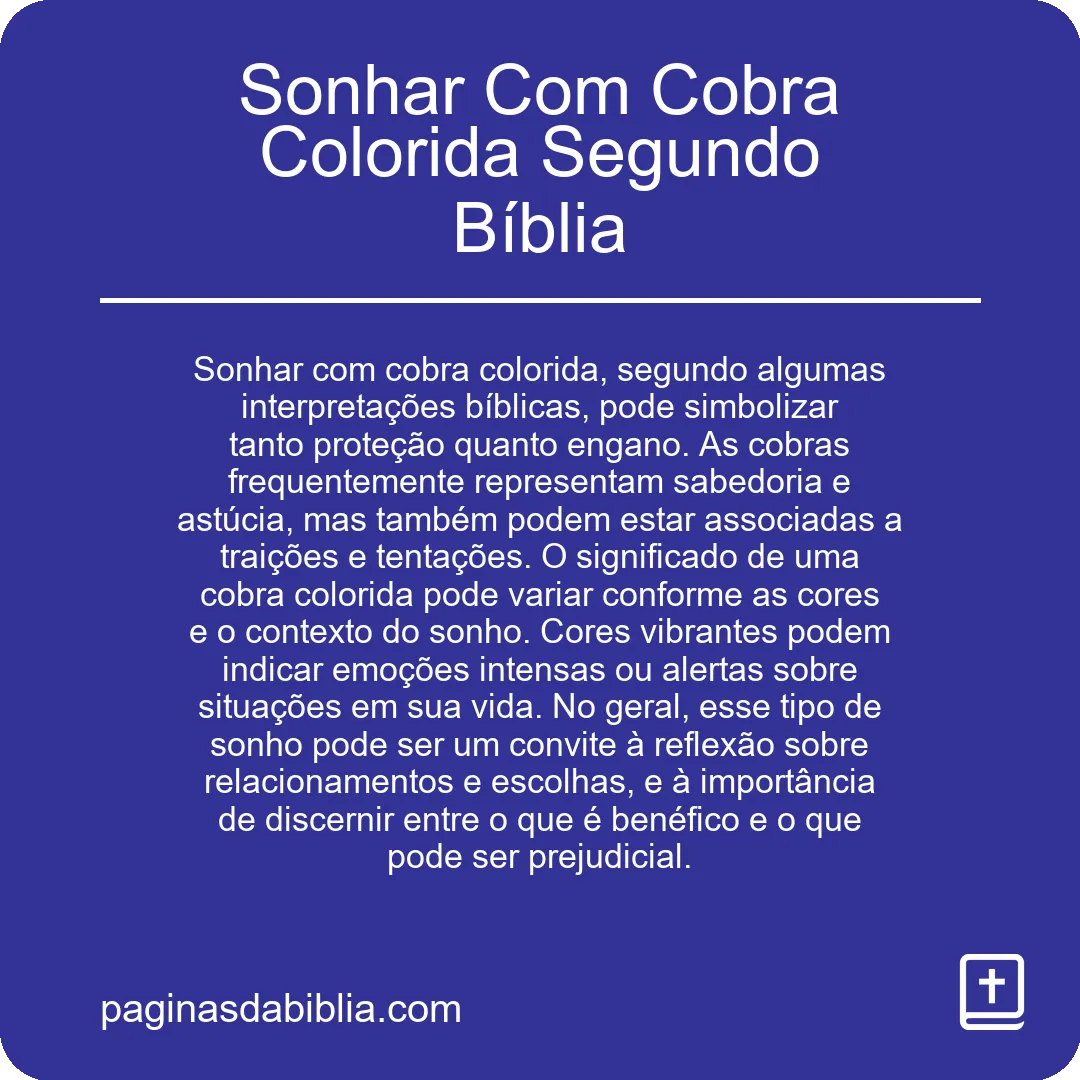 Sonhar Com Cobra Colorida Segundo Bíblia