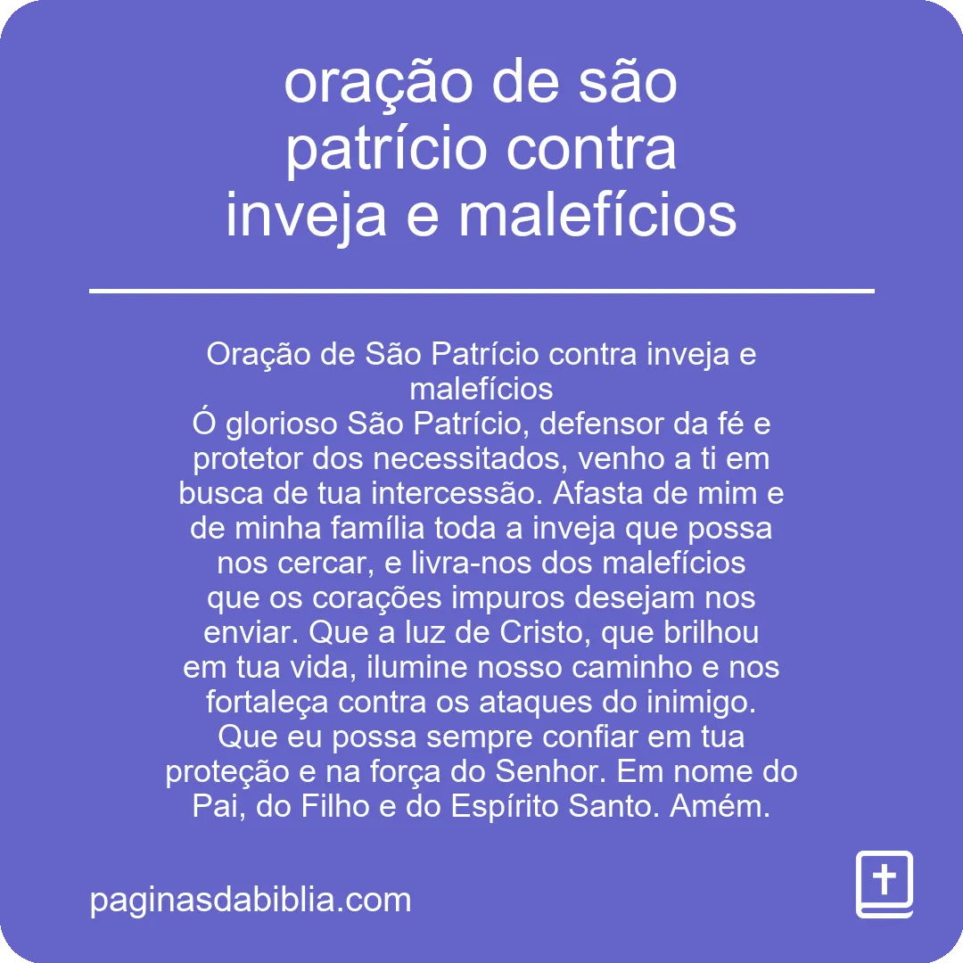 oração de são patrício contra inveja e malefícios