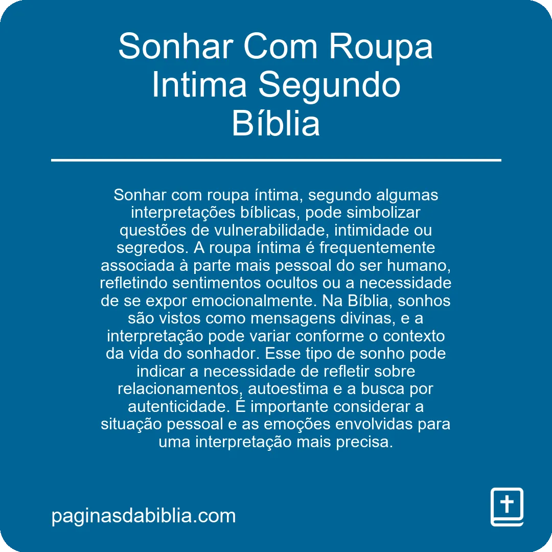 Sonhar Com Roupa Intima Segundo Bíblia