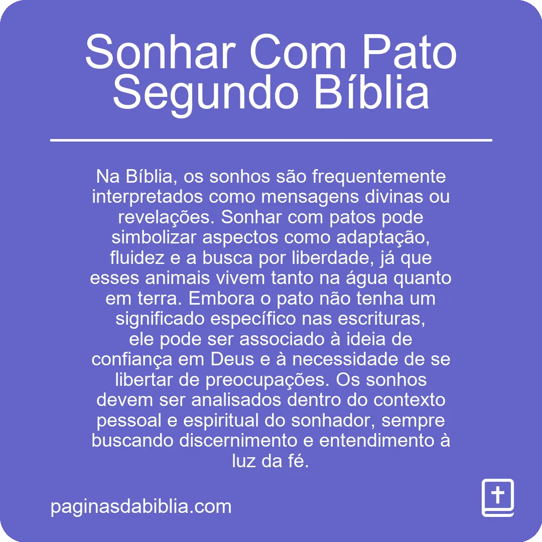 Sonhar Com Pato Segundo Bíblia