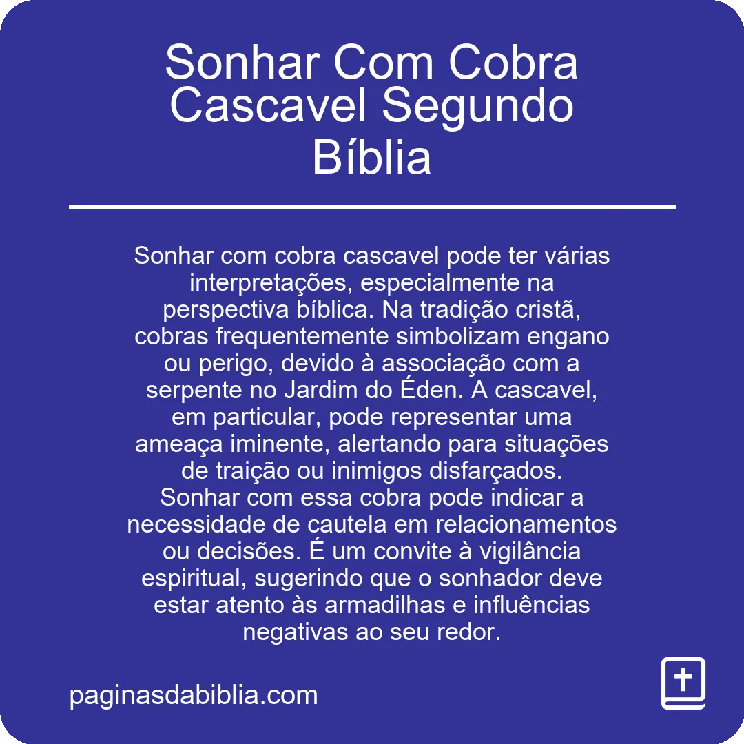 Sonhar Com Cobra Cascavel Segundo Bíblia