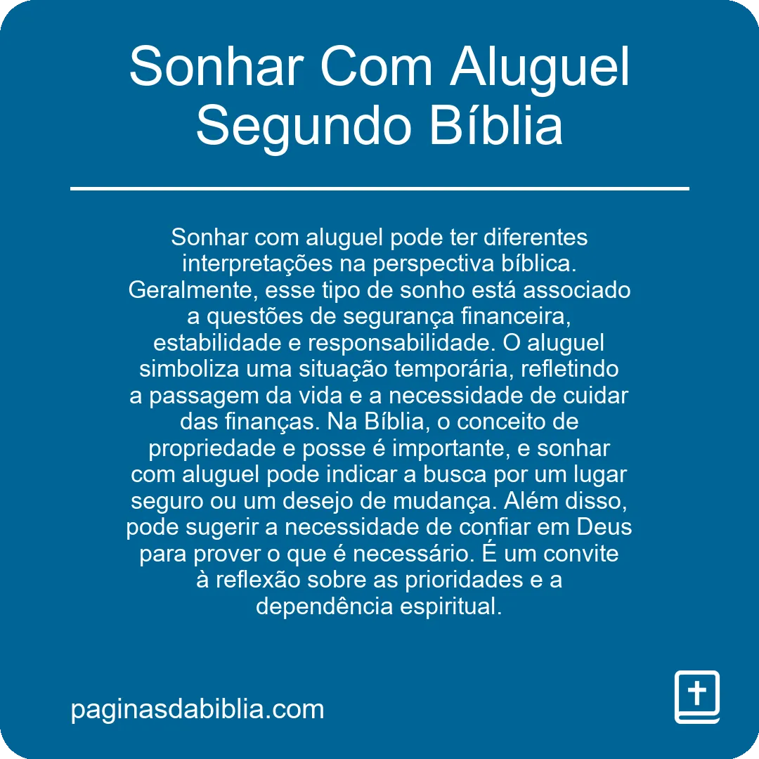 Sonhar Com Aluguel Segundo Bíblia