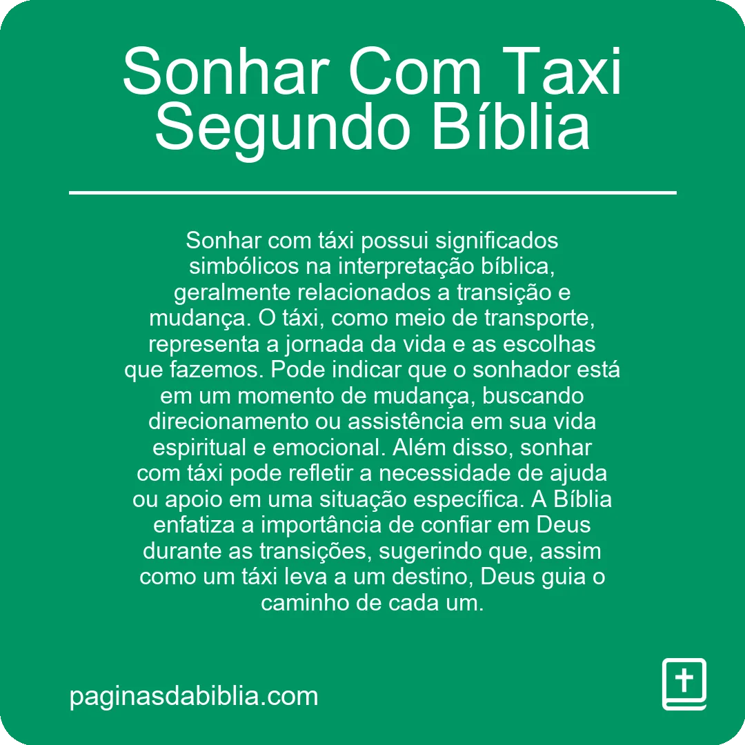 Sonhar Com Taxi Segundo Bíblia