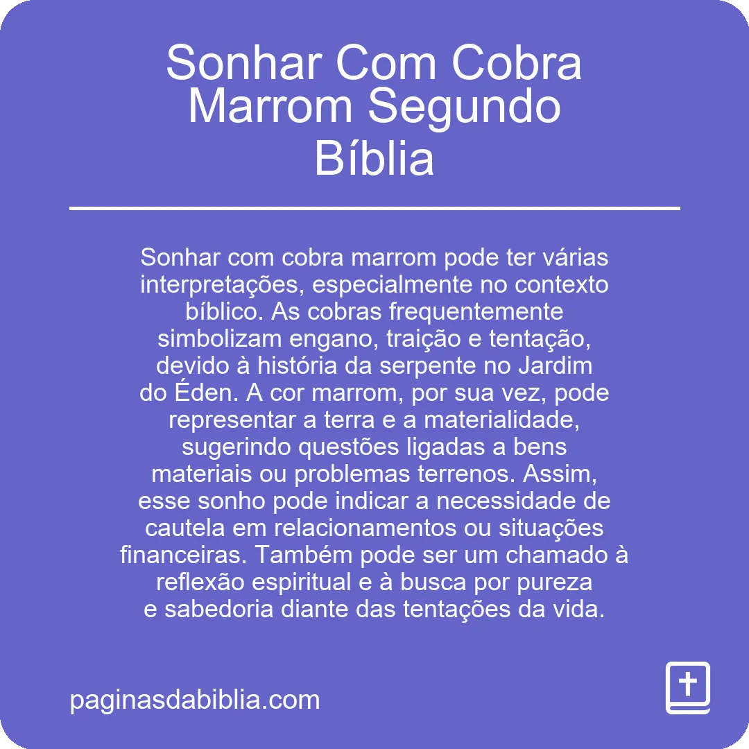 Sonhar Com Cobra Marrom Segundo Bíblia