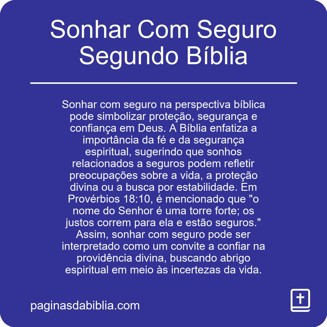 Sonhar Com Seguro Segundo Bíblia