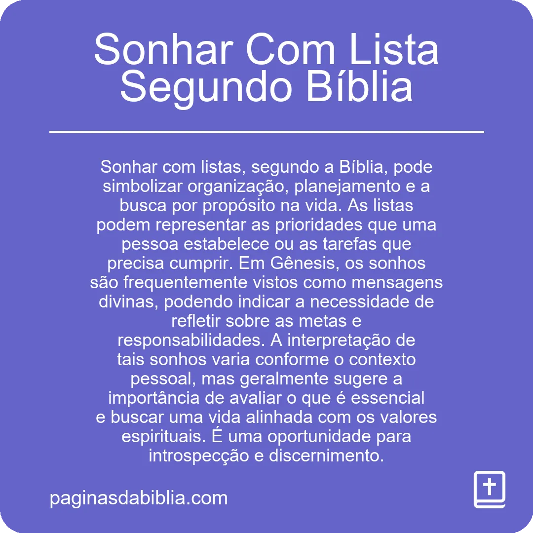 Sonhar Com Lista Segundo Bíblia