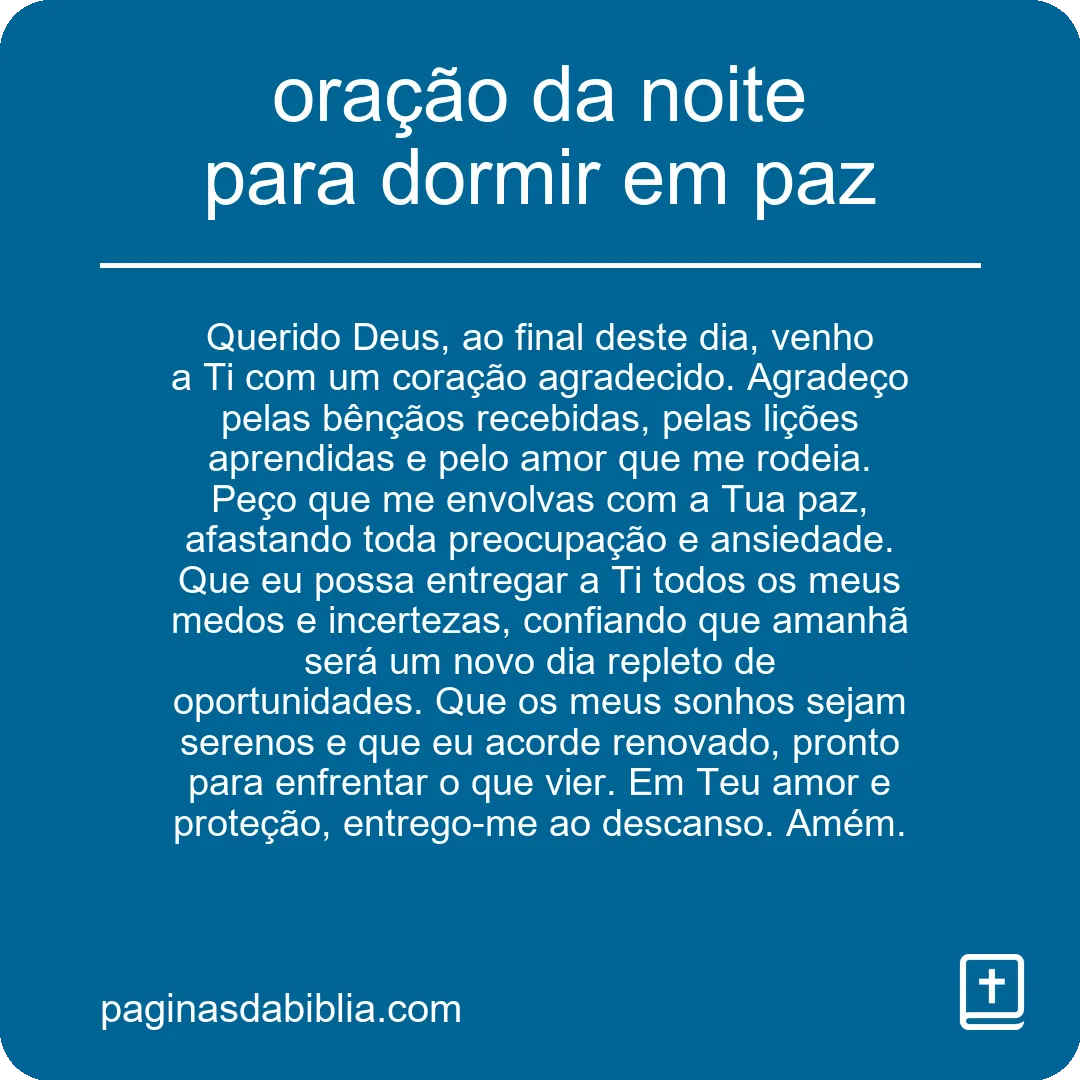 oração da noite para dormir em paz