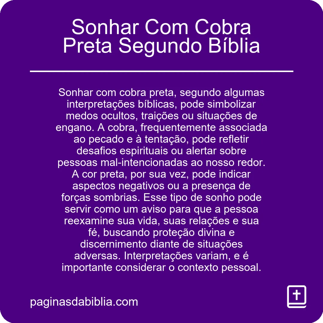 Sonhar Com Cobra Preta Segundo Bíblia